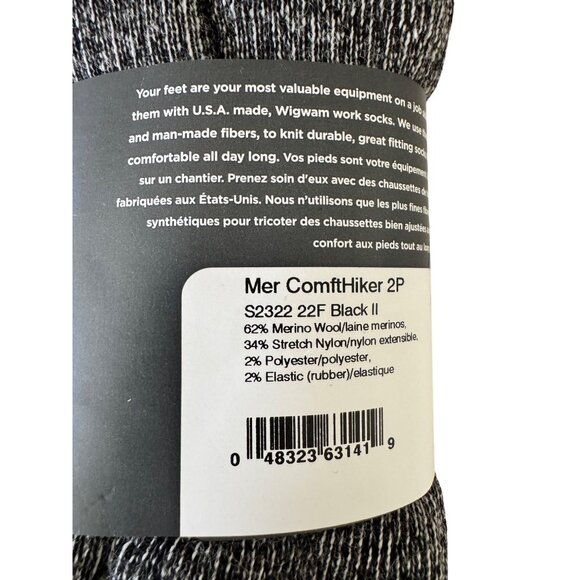 2- Wigwam Cushion Sole Sock Size 9-12 Men 10-13 Womens Large Gray NWT Comfort Hi - Picture 5 of 6